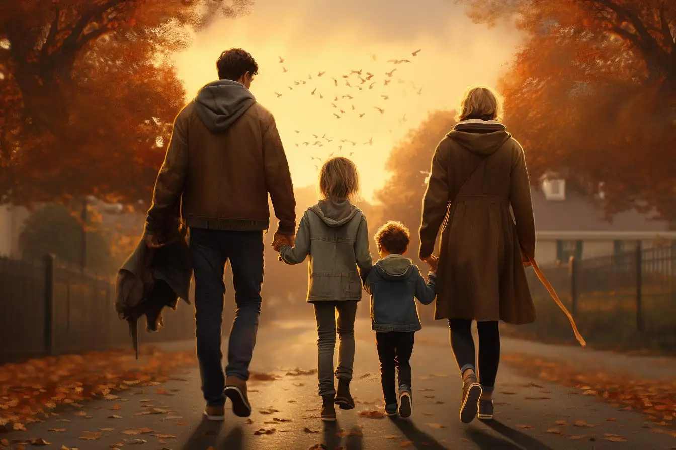 young family on a walk